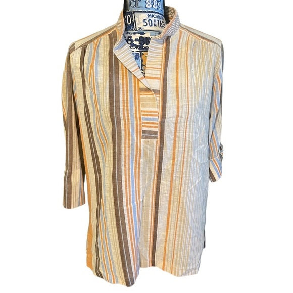 Vintage Teddi of California Linen Blend Striped Tunic Blouse – Size M (Fits 14) - Picture 1 of 8